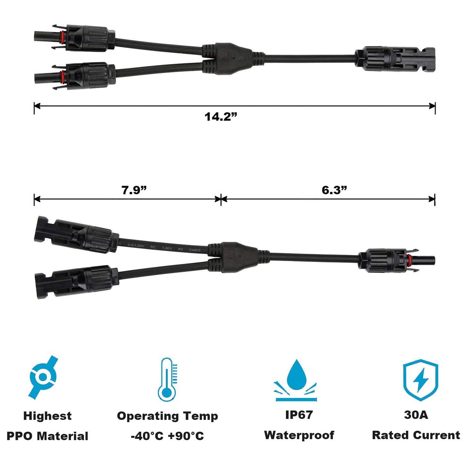 Solar Panel Y Branch Cable Waterproof Connection Adapter Connector Extension US