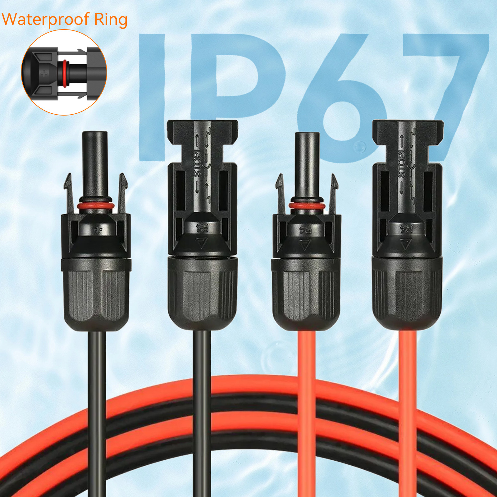 100FT 10 AWG Solar Panel Extension Cable PV Wire +Pair Solar Connectors 6mm²