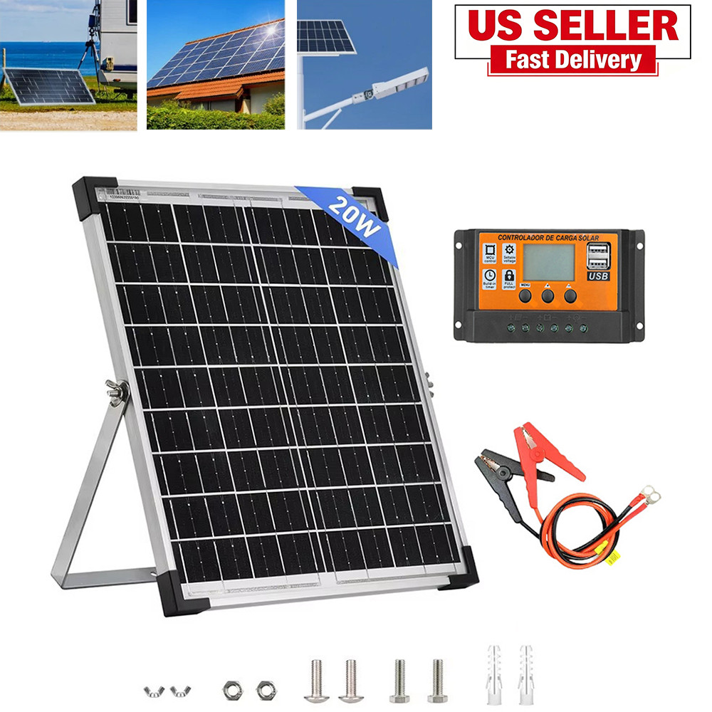 20 Watts Solar Panel Kit 100A 18V Battery Charger w/ Controller Caravan Boat RV