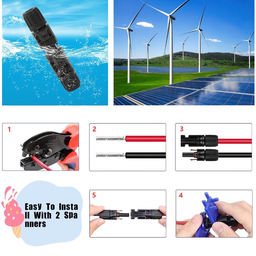 24PCS Wire Panel PV Cable Connectors Crimper Pliers Solar Crimping Tools Set