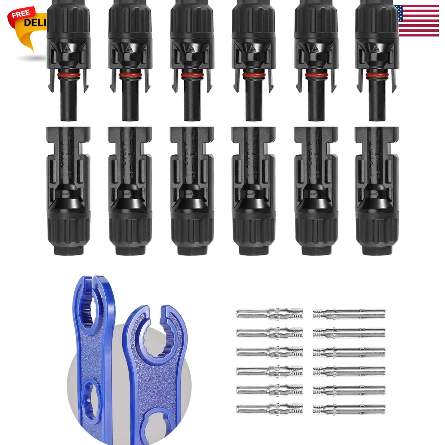 12 PCS Solar Connectors with Spanners Solar Panel Cable Connectors 6 Pairs Ma…