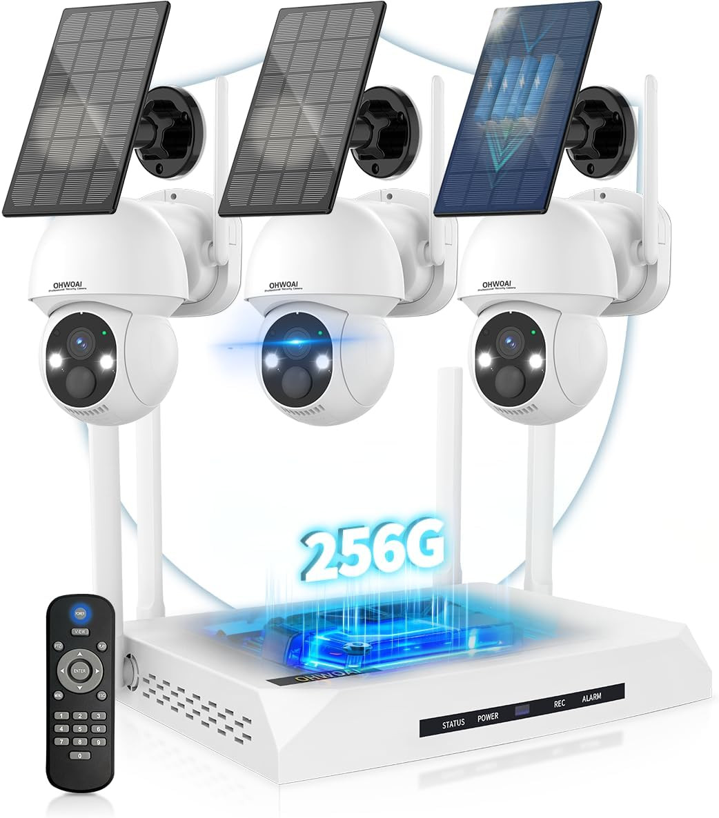 《100% Solar Powered & 2-Way Audio》Outdoor Wireless PTZ Camera System, 4MP Solar