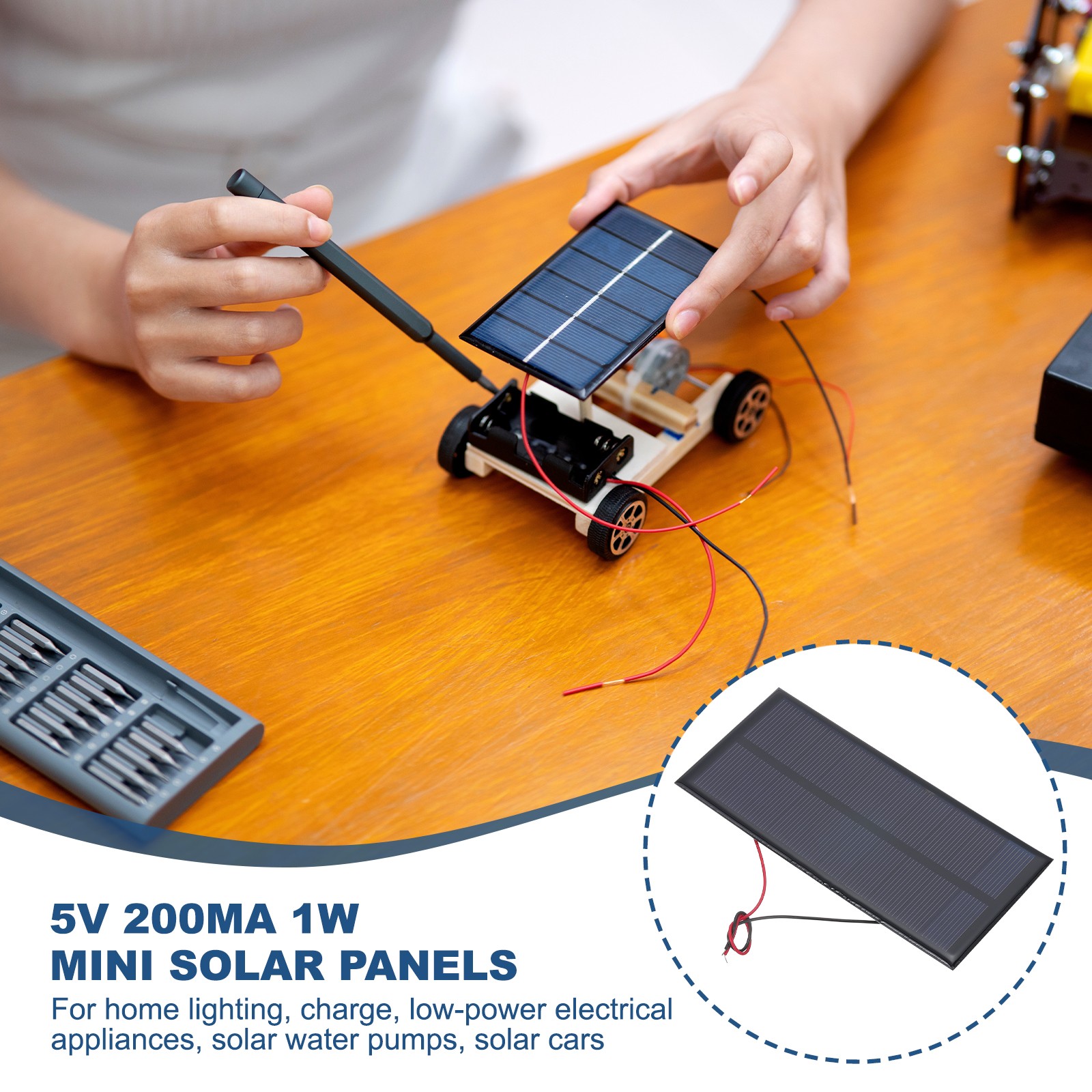 2 Pcs 5V 1W 200mA Mini Solar Panels with 2 Cable 130mm x 60mm