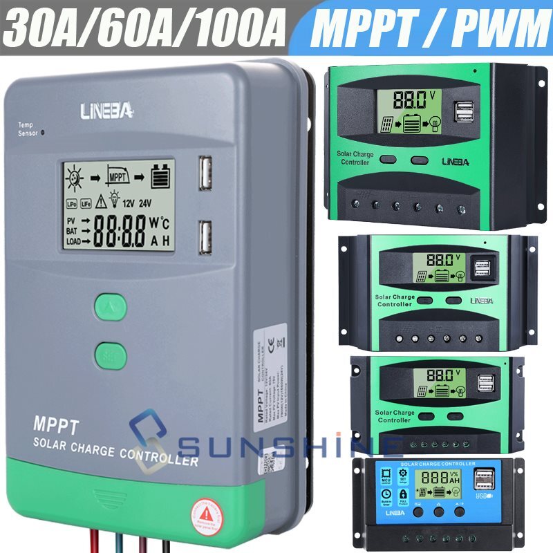 12/24V 10-100A MPPT PWM Solar Charge Controller Panel Battery Regulator Dual USB