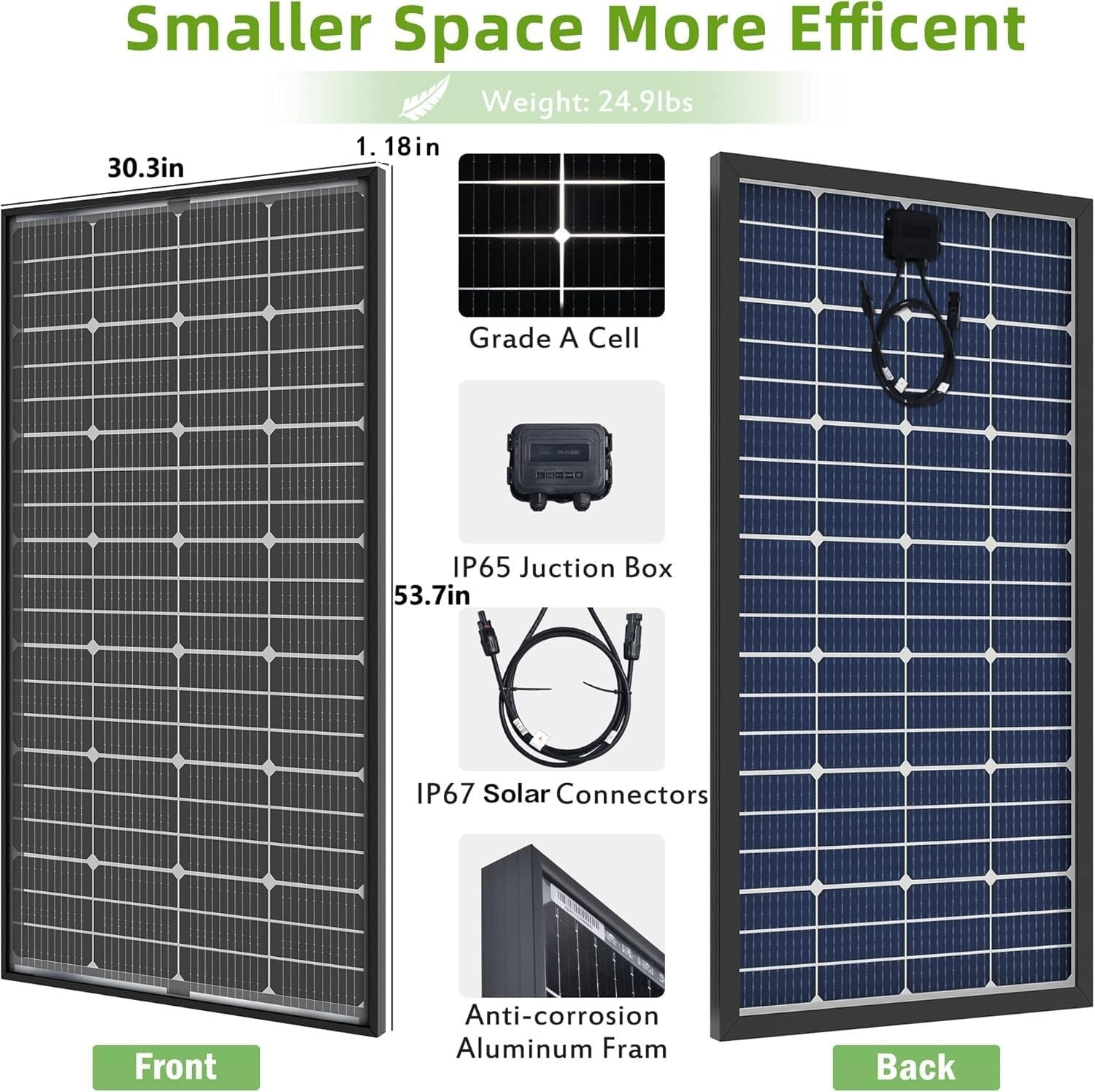 JJN Bifacial 200 Watt Solar Panel 12V 10BB Monocrystalline Solar Panels High Eff