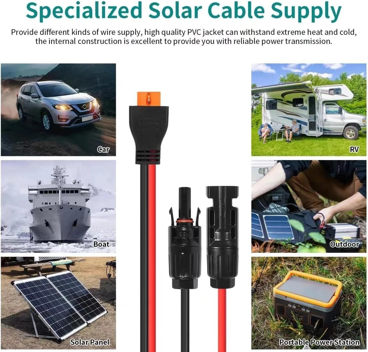 10AWG Tinned Copper Wire Xt60I to Solar Panel Connector Extension Cable 25FT – H