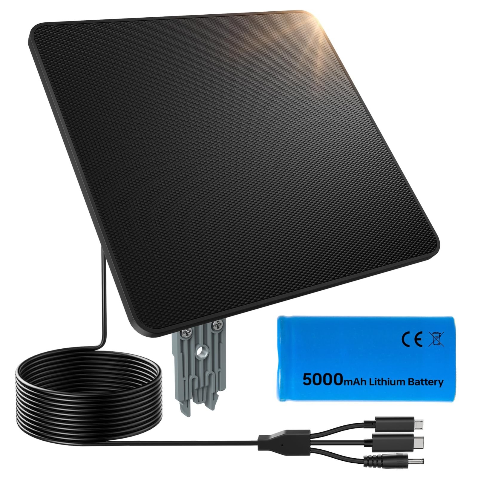 6W Solar Panel Charger for Ring & Trail Cameras, 5000mAh Battery, IP65 Waterproo
