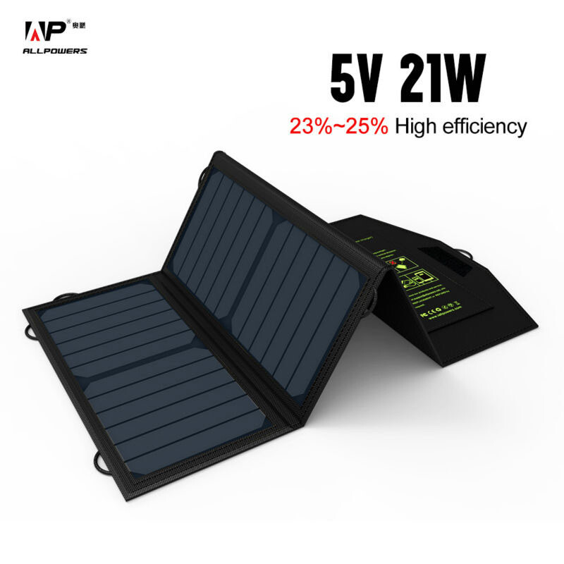ALLPOWERS Solar Panel 5V 21W Portable Solar Charger USB Output For Camping Hike