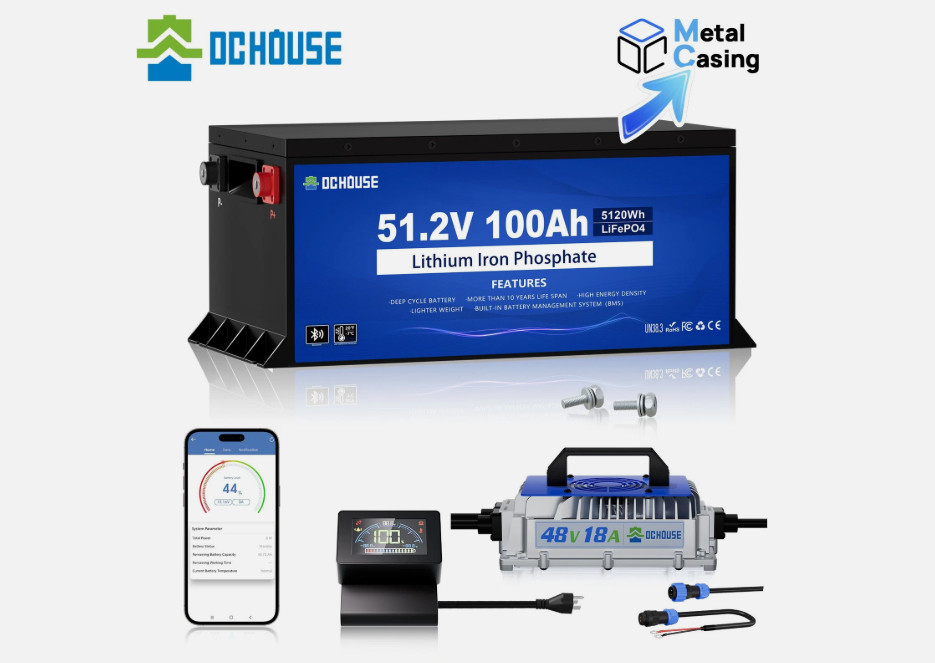 DC HOUSE 48V 100Ah LiFePO4 Lithium Golf Cart Battery with 48V 18A Charger