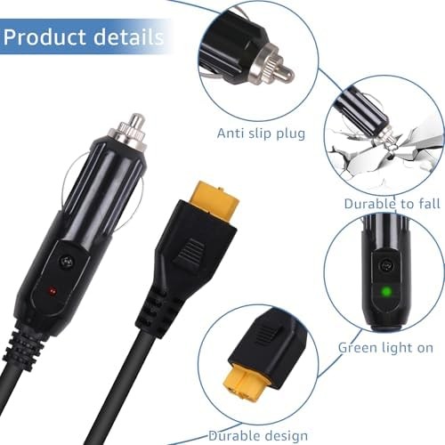 Portable12V/24V car Charger Suitable for Ecoflow Delta/River, Bluetti EB55, Anke