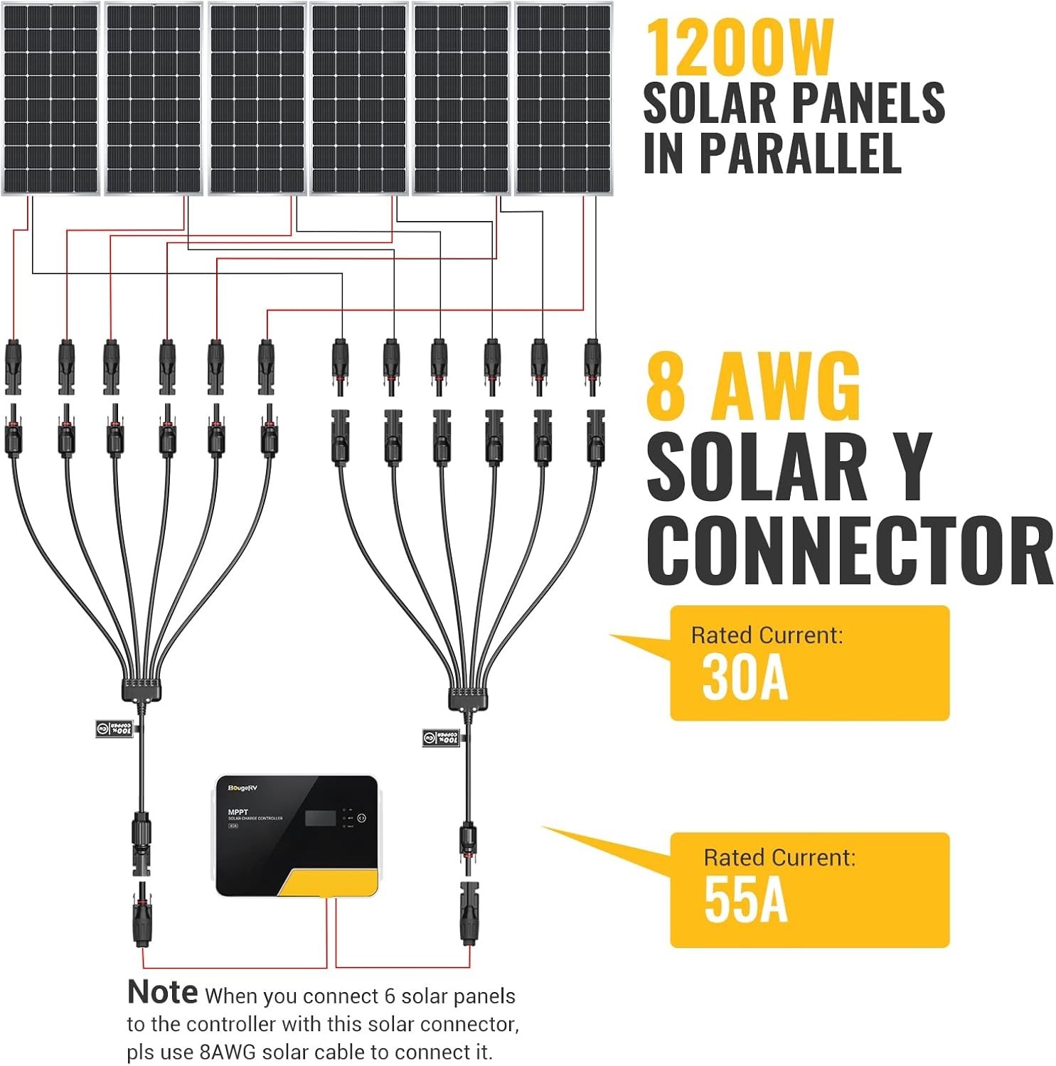 Solar Panel Y Connectors 1 to 6 Parallel Adapter Cable Kit