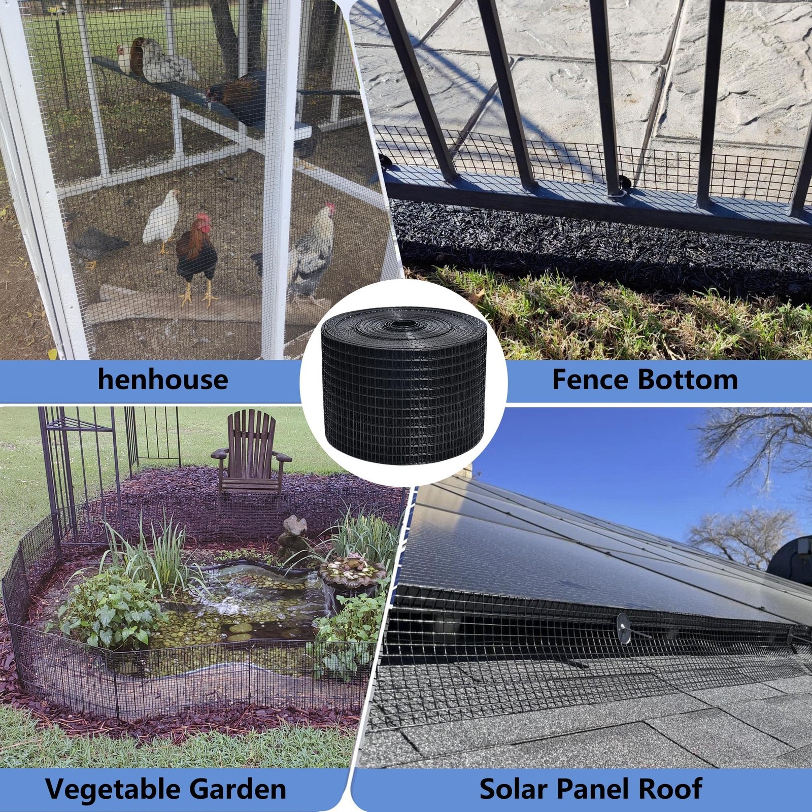 Solar Panel Critter Guard 1/2 Inch PVC Coated Steel Roll Black 8in X 100ft
