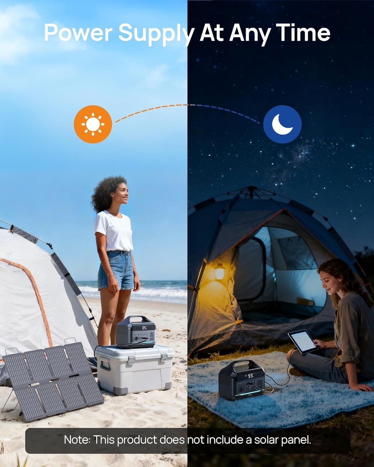 Portable Power Station, Outdoor 288Wh LiFePO4 Battery, 350W (600W Surge) Solar