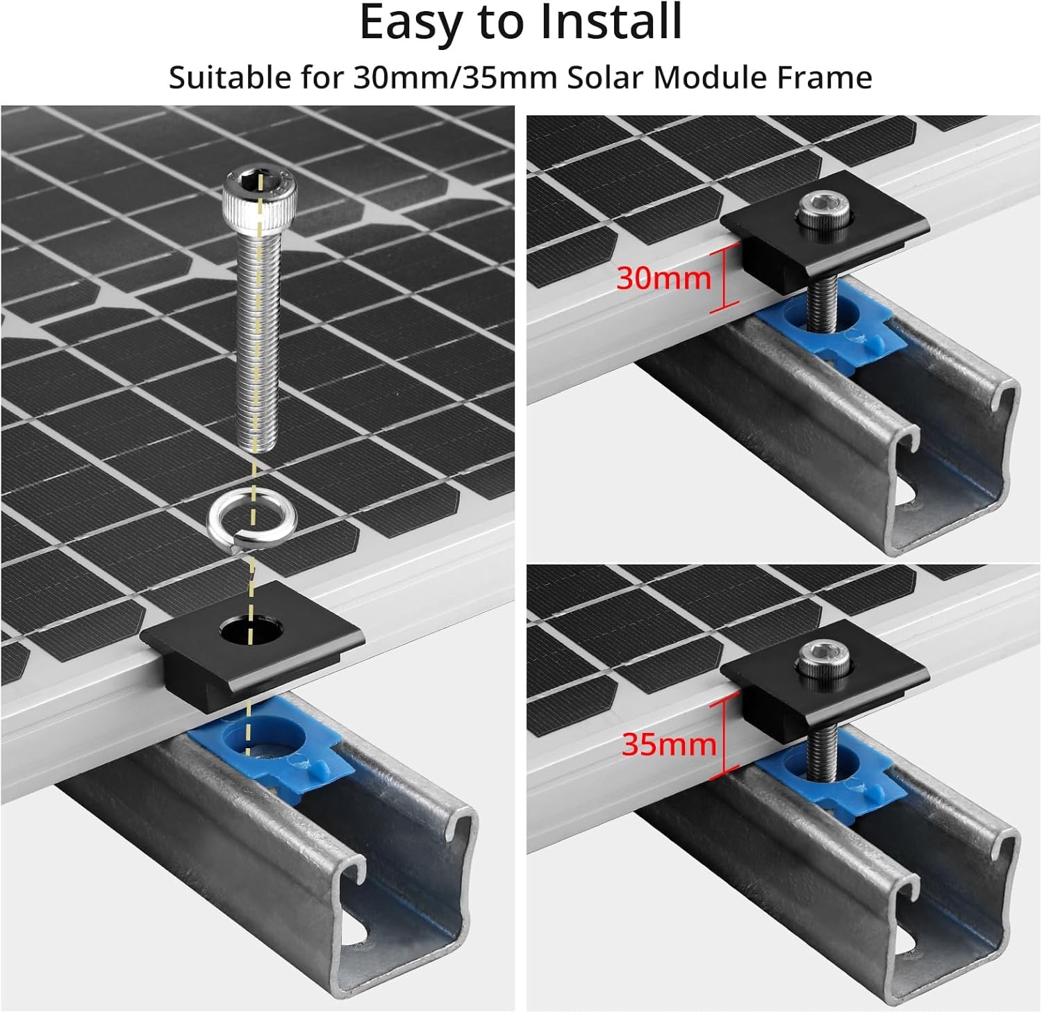 10Pcs Solar Panels Mid Clamps for Unistrut Aluminium Panel Brackets 30Mm/35Mm