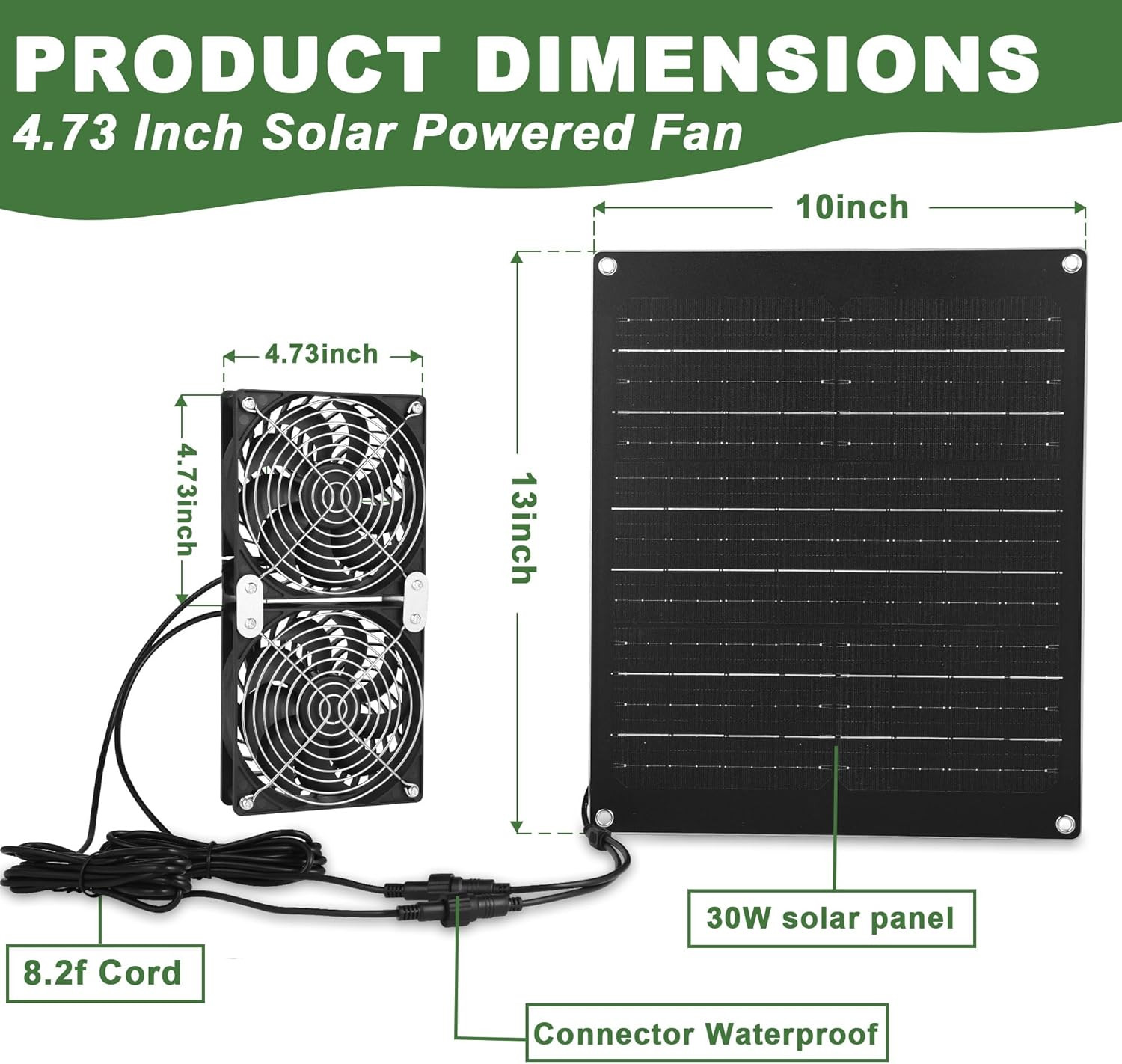 Solar Fan, 30W Solar Powered Fan, Solar Panel Fan Kit, IPX7 Waterproof Fans Exha