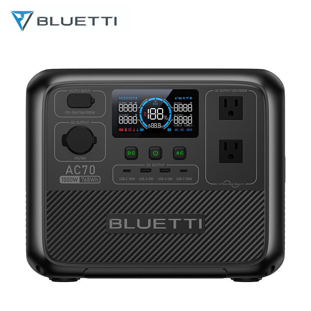 BLUETTI AC70 1000W/768Wh Portable Power Station+Optional Solar Panel