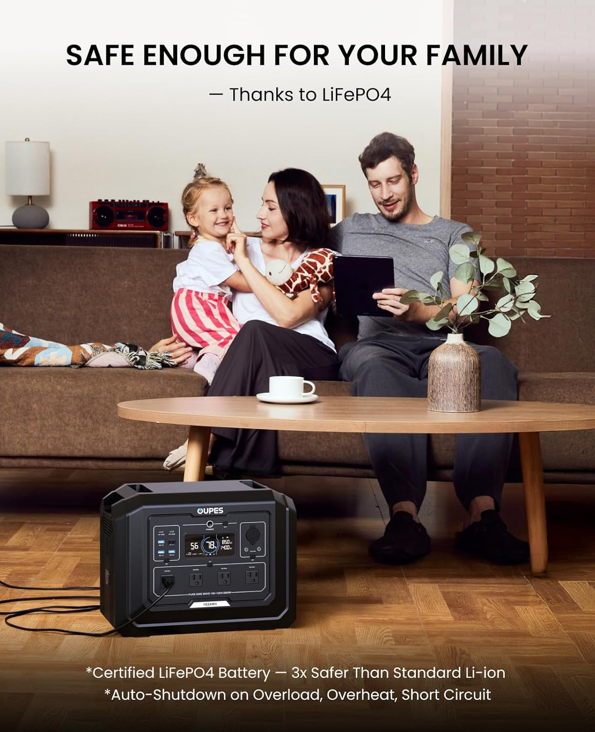 Mega 1 Portable Power Station 2000W (Surge 4500W), 1024Wh Lifepo4 Battery Genera