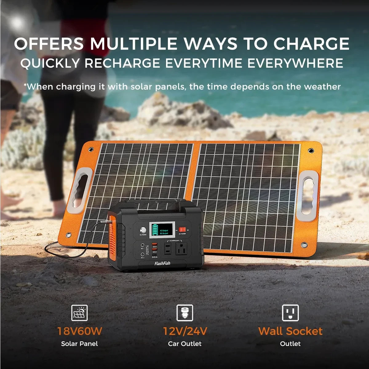 Flashfish E200 Portable Solar Generator 40800mAh 200W Power Station Outdoor Camp