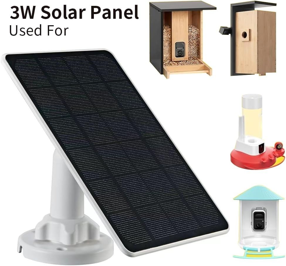 Solar Panel for Bird Feeder Camera, 3W Continuously Power Supply for Your Bir…