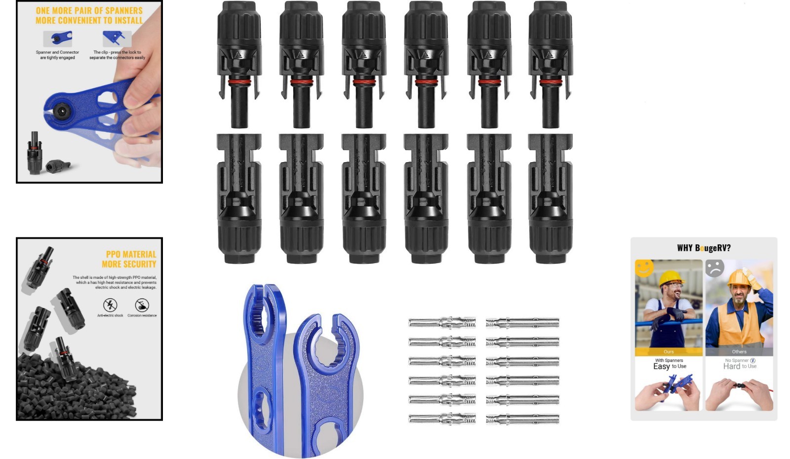 Complete Set of 12 Weatherproof Solar Connectors for 10AWG Cables – Easy Install