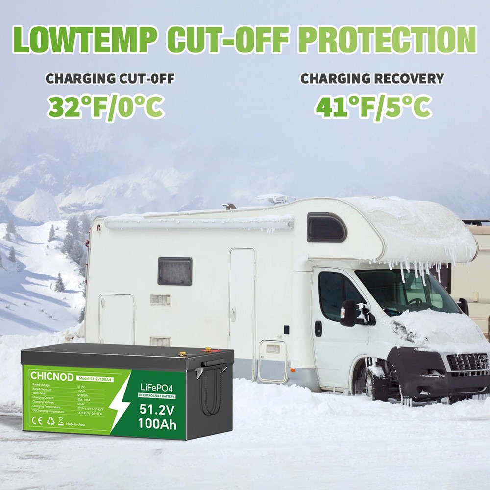 CHICNOD 48V100Ah LiFePO4 Bluetooth Battery w/ 58.4V 20A Charger for Golf Cart RV