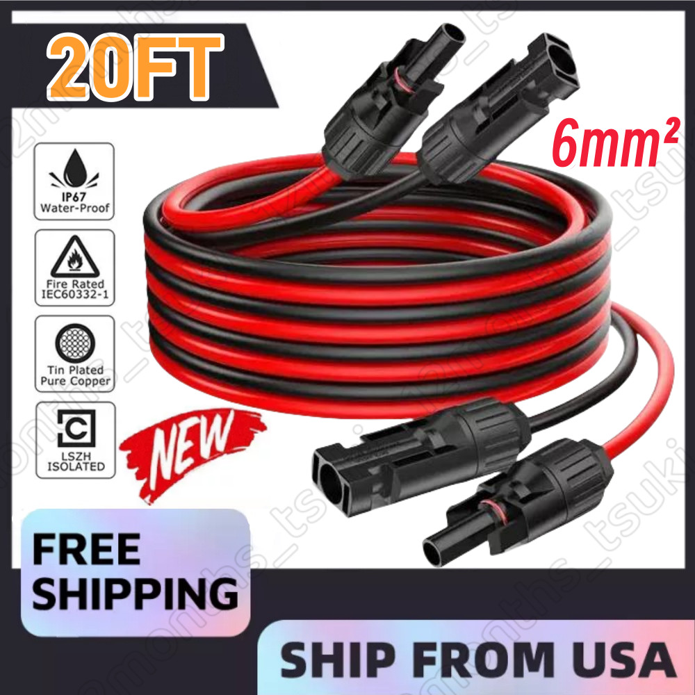 1 Pair Black+Red Solar Panel Extension Cable Wire Solar Connectors 10 AWG Gauge