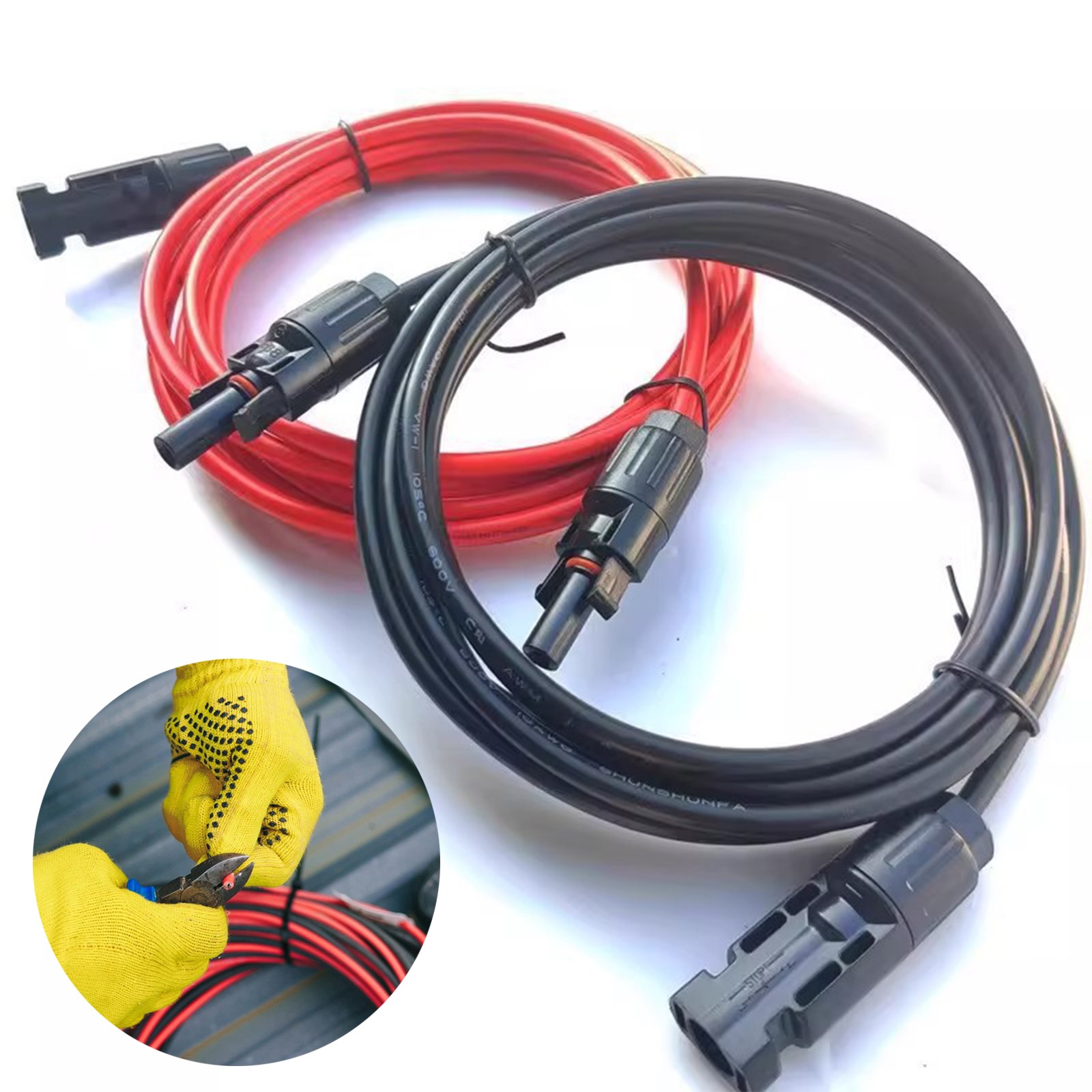10AWG Solar Panel Extension Cable 50FT Black+Red Cable Flexible Wire Connectors