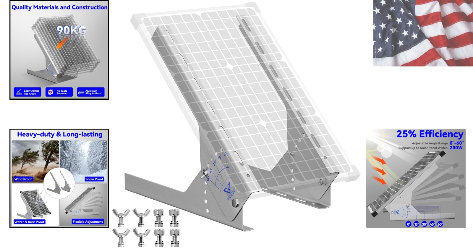 13.8in Adjustable Solar Panel Mount Stand 0-60°Tilt Bracket | Stainless Steel…