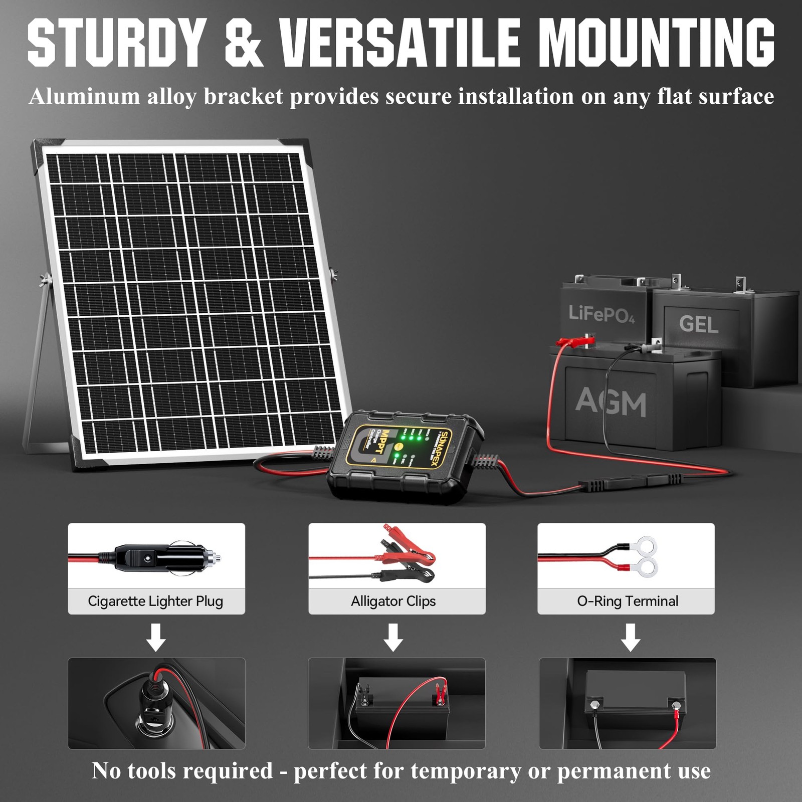 SUNAPEX 12V Solar Battery Charger: 25W Waterproof Solar Panel Kit- Aluminum T…