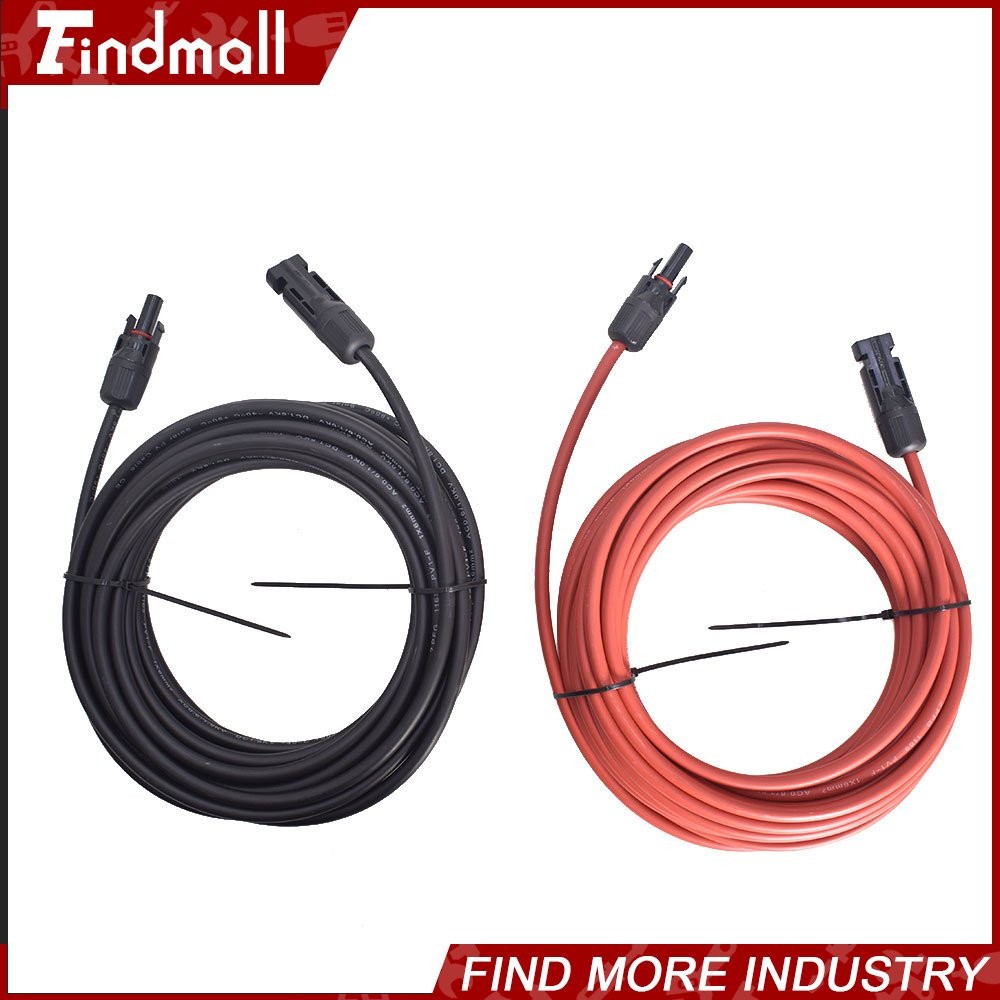 Findmall 1 Pair 25FT 10AWG Black+Red Solar Panel Extension Cable Wire Connector