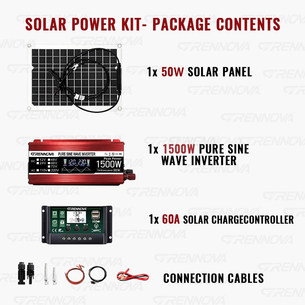 Grennova 1500W Solar System 50W Panel Set 12V To 110/220V Inverter + Controller