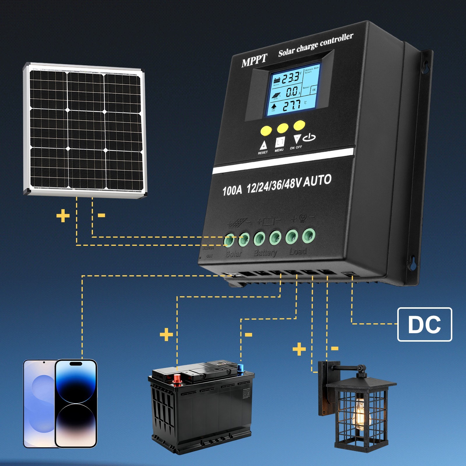 12V 24V 36V 48V Solar Controller Automatic Battery Charger with LED Screen