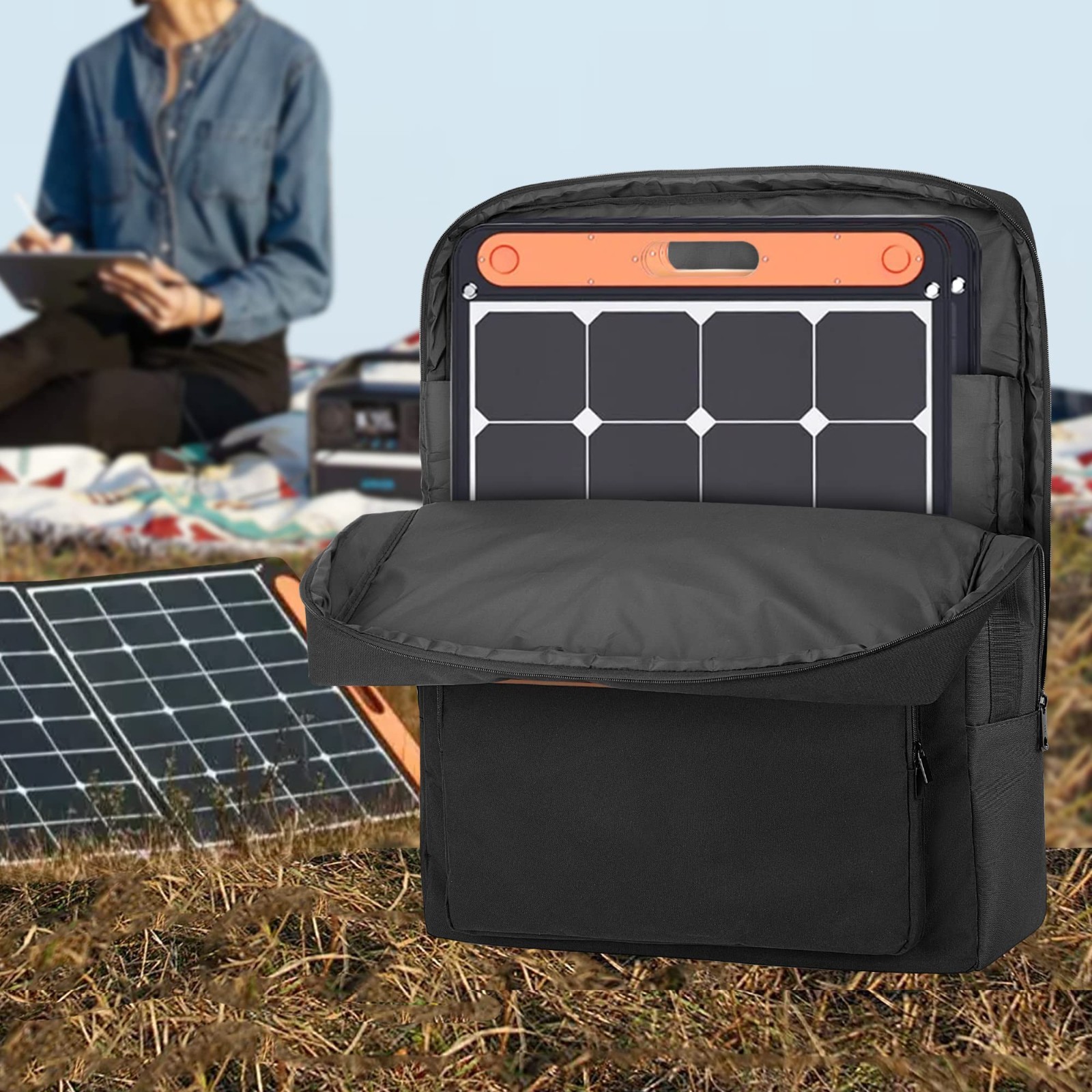 Solar Panel Storage Bag for 100W Panels, Padded Travel Case, Double-Layer Carrie