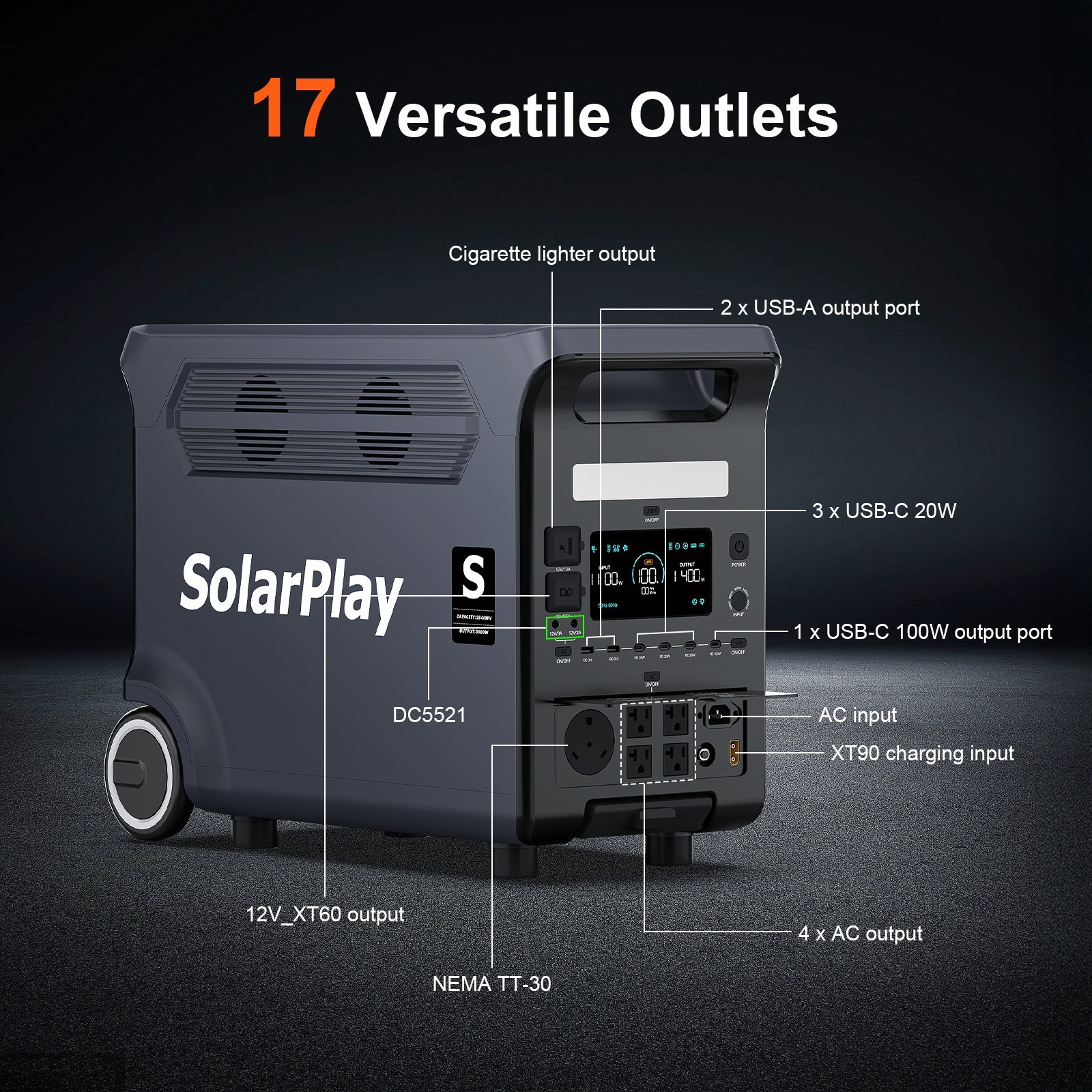 SolarPlay Q3600 3840Wh Portable Power Station With 400W Solar Panel for Camping