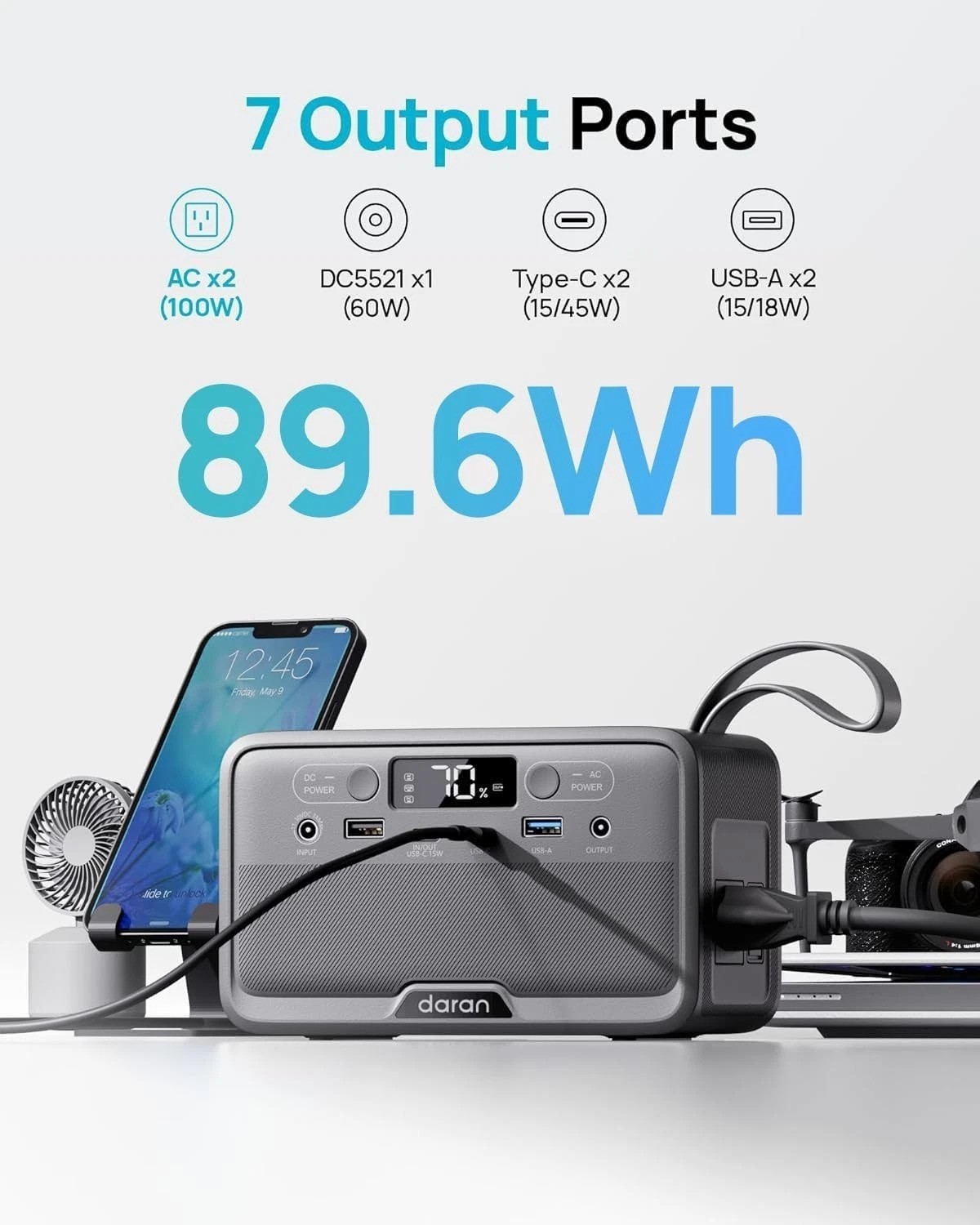 LiFePO4 Solar Power Bank – Lightweight 89.6Wh Power Station for Home & Camping