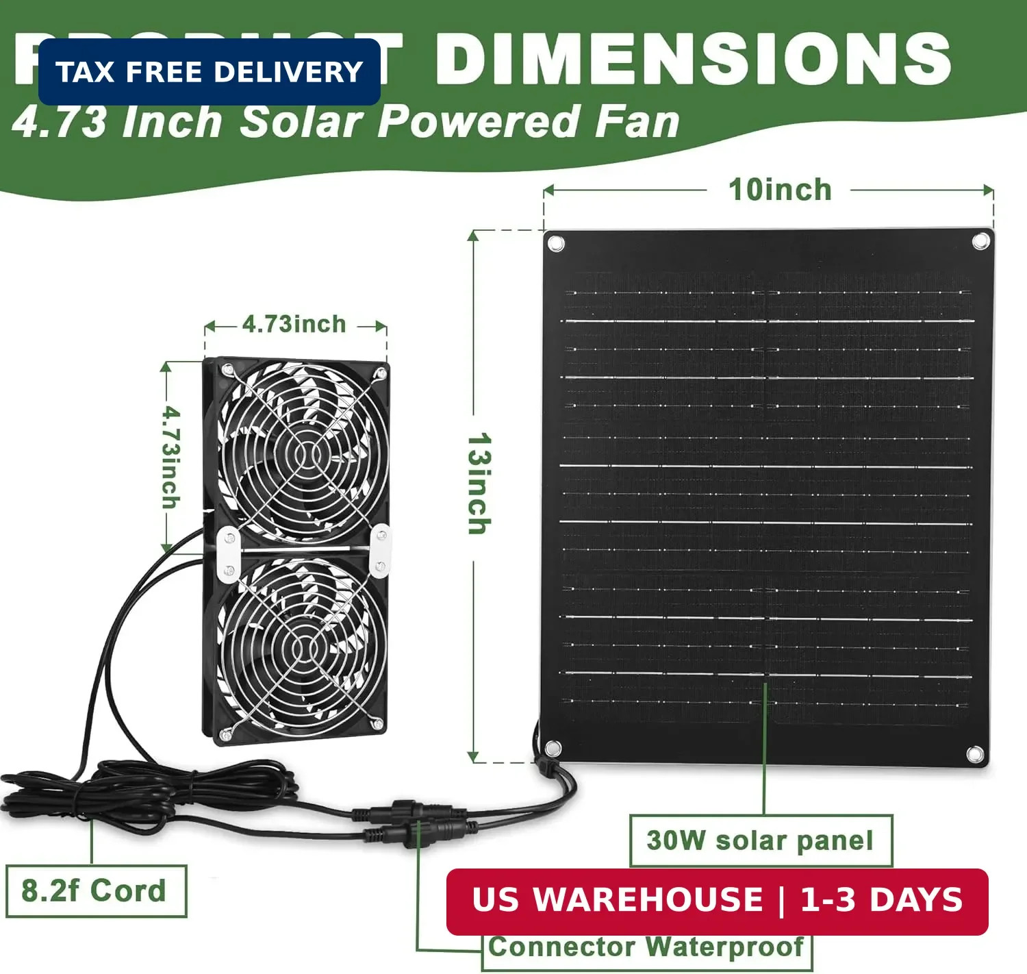 Solar Fan, 30W Solar Powered Fan, Solar Panel Fan Kit, IPX7 Waterproof Fans Exha