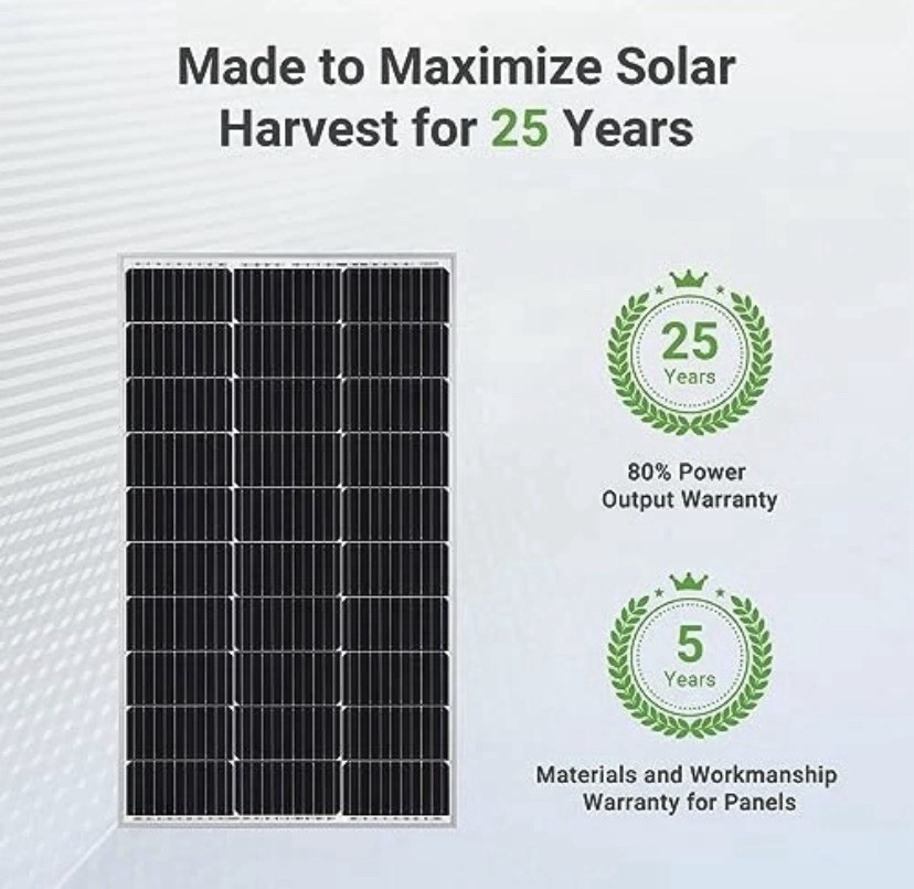 Traver Force Solar Panel 100 Watt 10BB Monocrystalline 12V Solar Panels 1 Pack