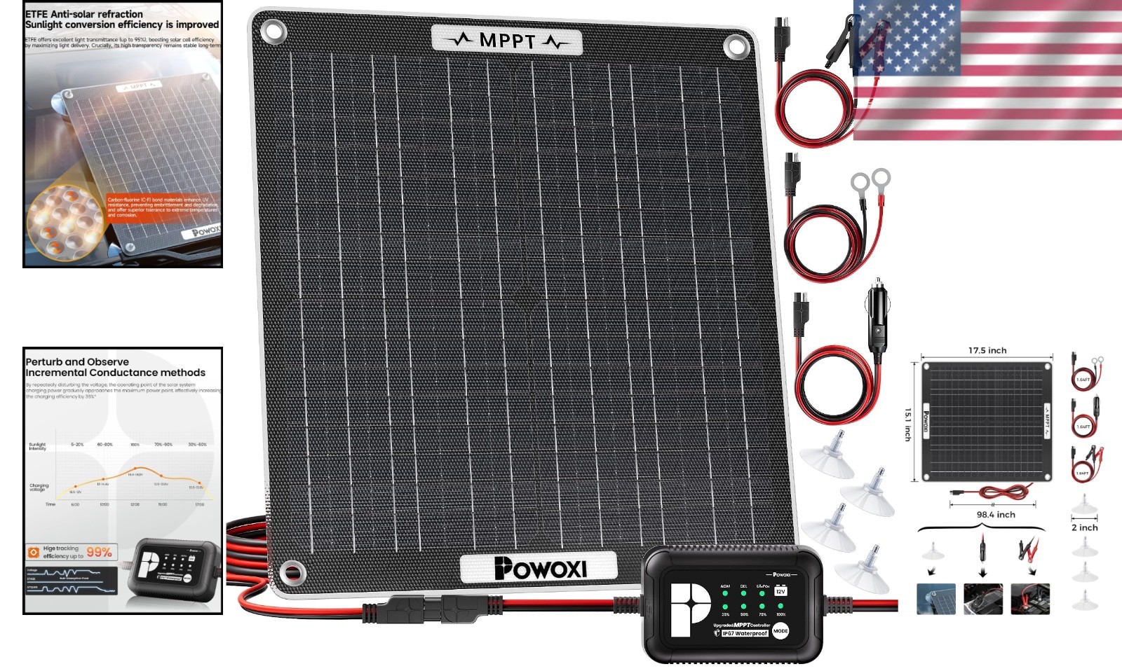 12V Solar Charger with Built-in MPPT & Hands-Free Maintenance – 30W Power
