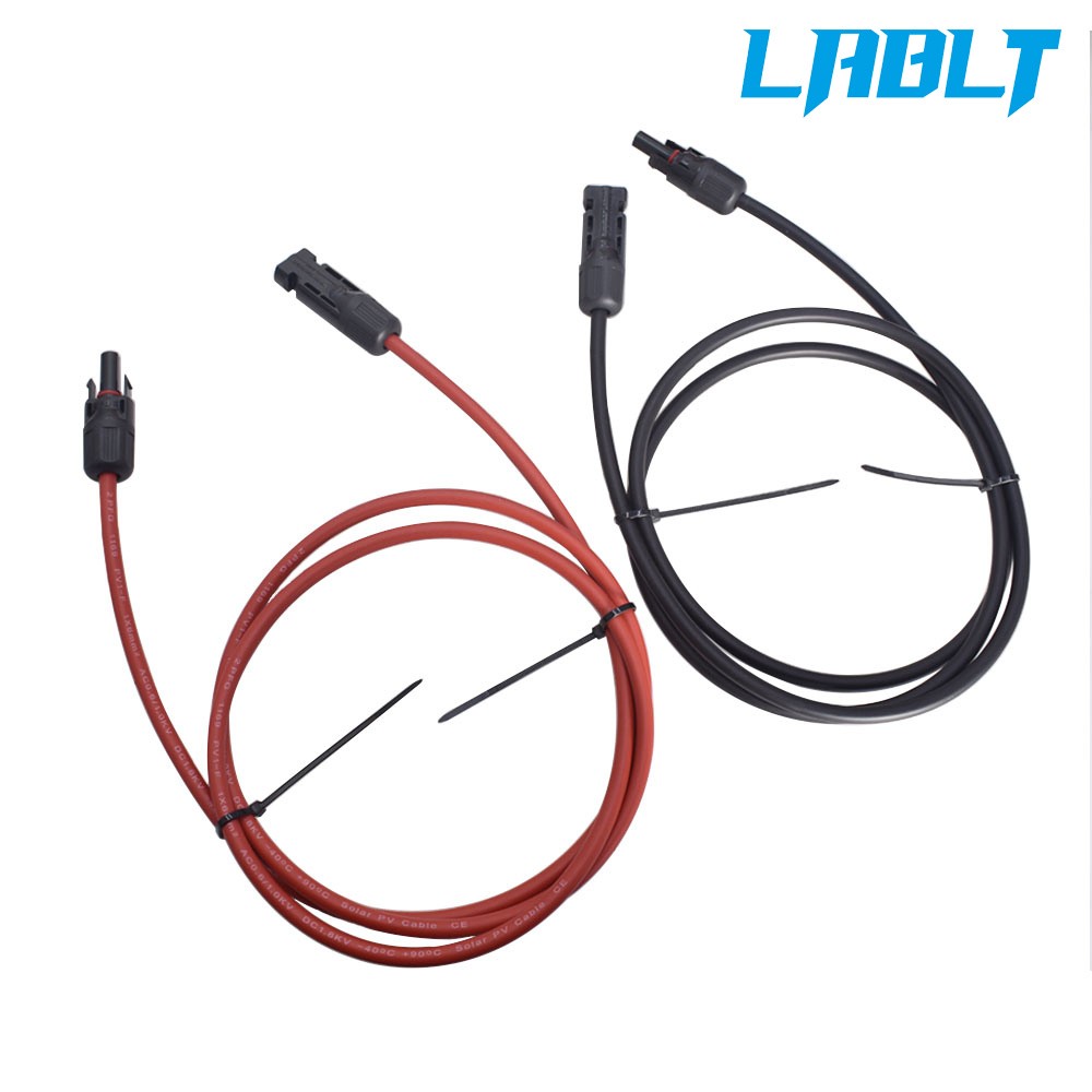 LABLT 5 Feet 12 AWG Black + Red Solar Panel Extension Cable Wire Connector