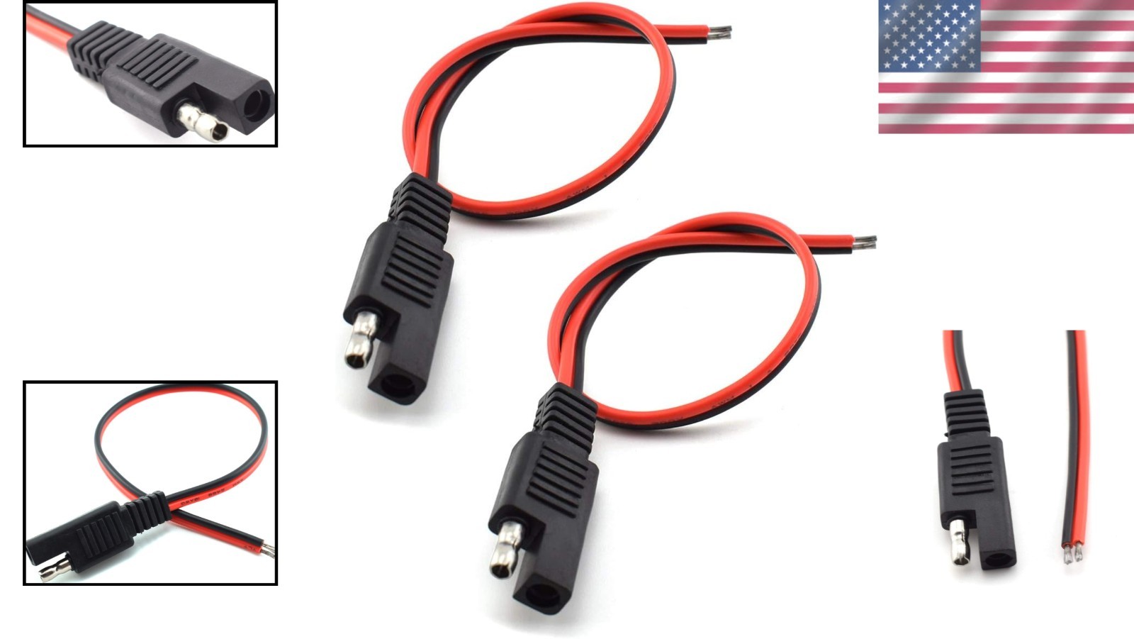 Durable 18AWG SAE Extension Plug Cable – Quick Connect Solar Solution (2 Pcs)