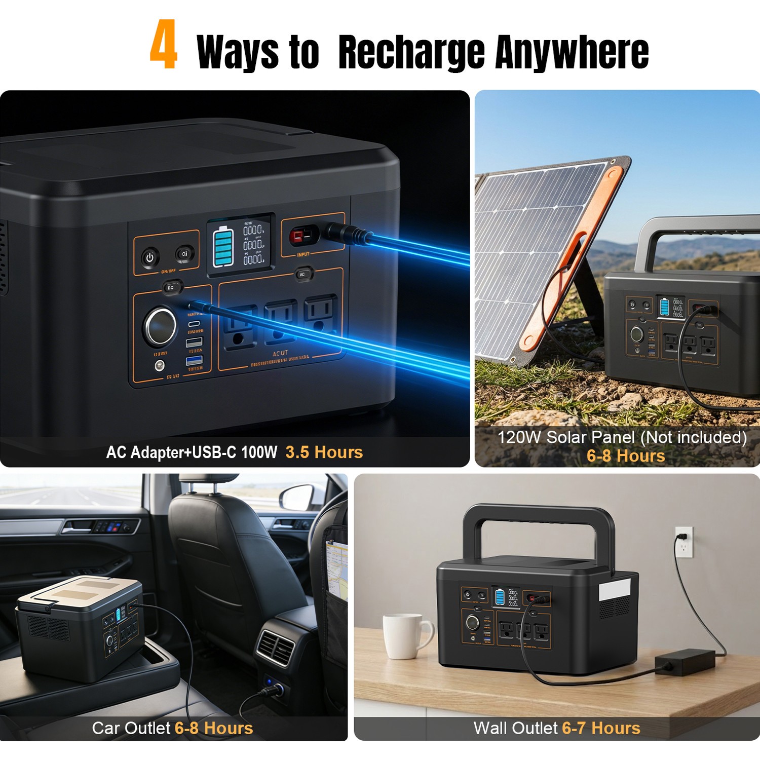 Portable Power Station 650W LiFePO4 Battery Solar Generator +100W Solar Panel