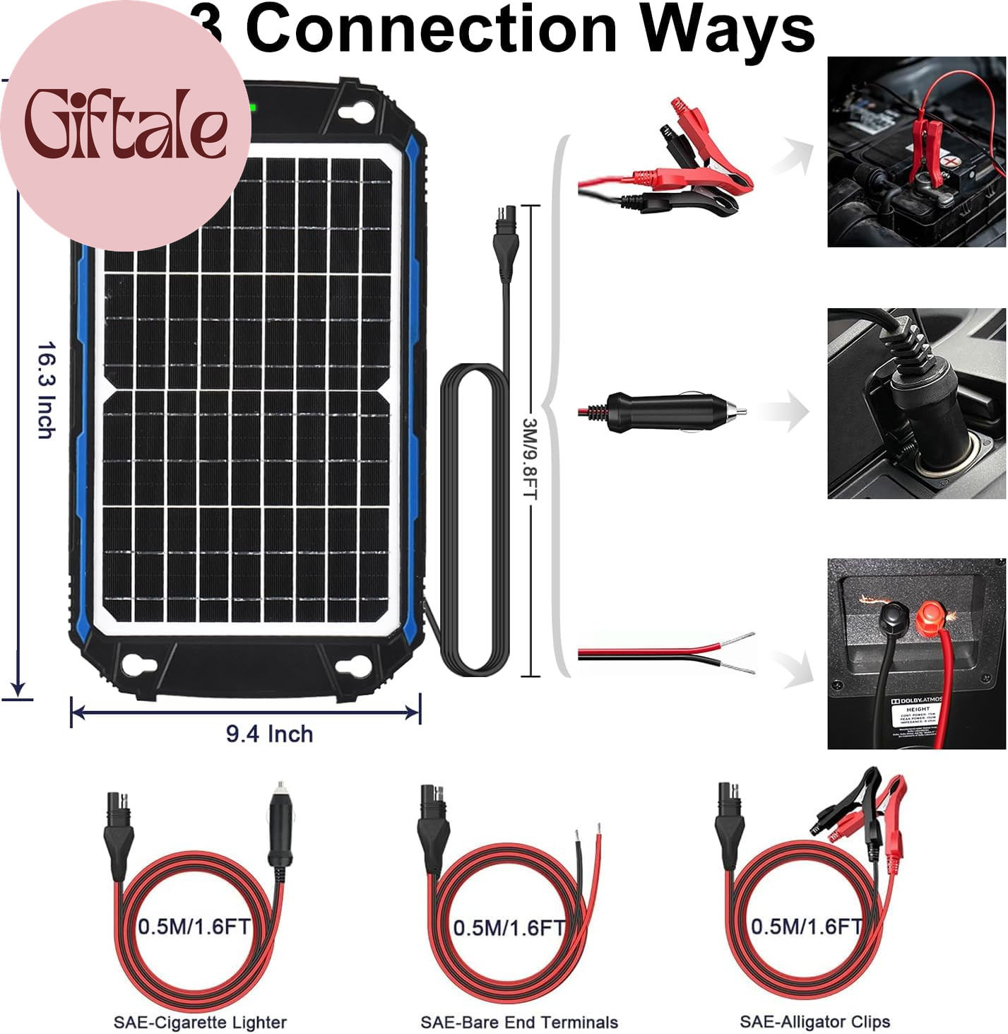 Waterproof 12W 12V Solar Battery Charger & Maintainer Pro, Built-In Ultrasmart M