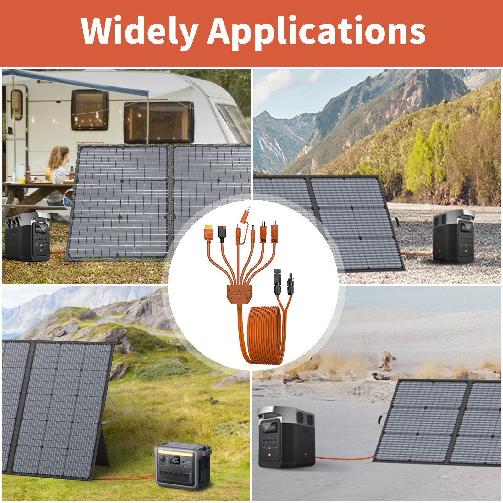 Solar Panel Adapter Cable Universal 7-in-1 Solar Connector for Powerstation