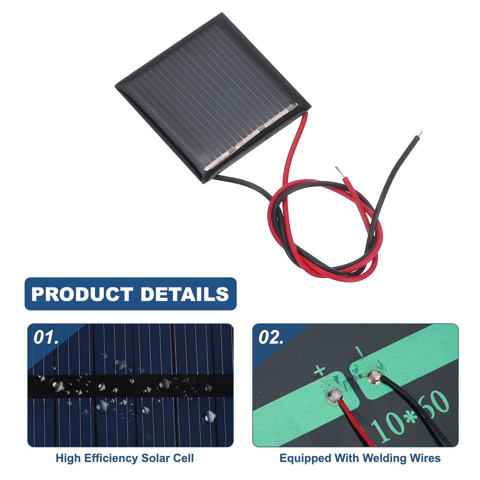 10 Pcs 1.5V 0.09W 60mA Mini Solar Panels with 2 Cable 30mm x 30mm