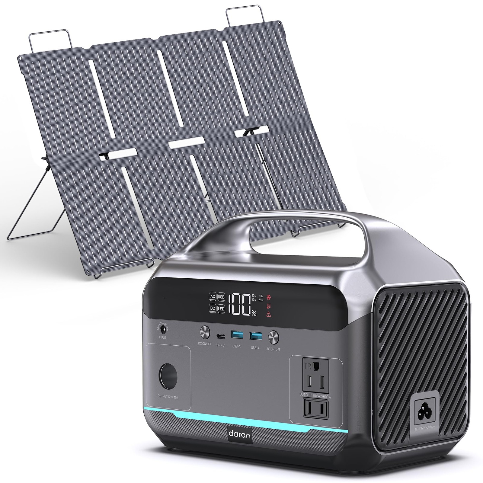 DARAN Portable Power Station 600W with 80W Solar Panel, 288Wh LiFePO4 Battery…