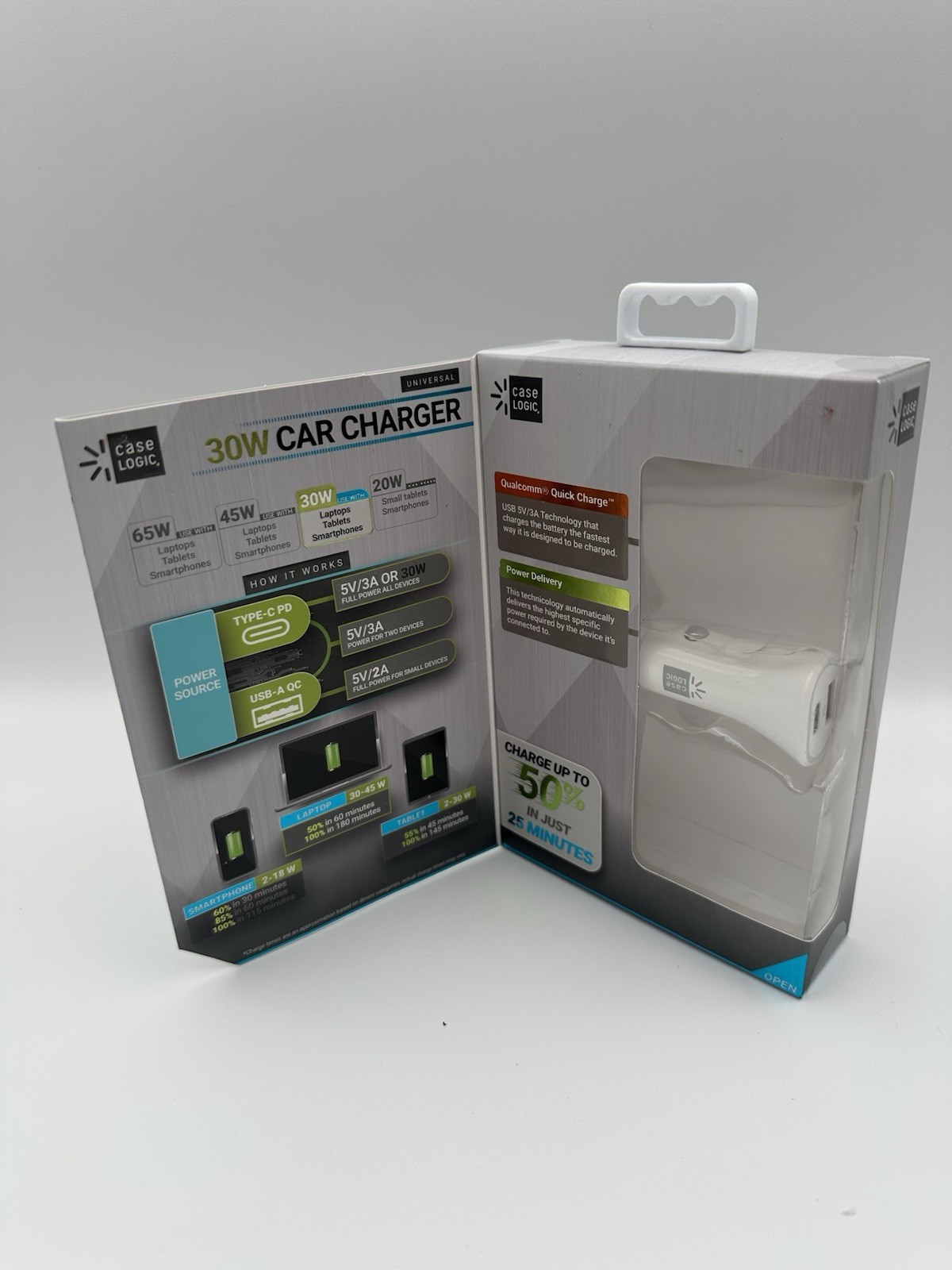Bytech Pd Car Charger, 30 W, Two 3 A Ports, White USB & Type C Fast Charging