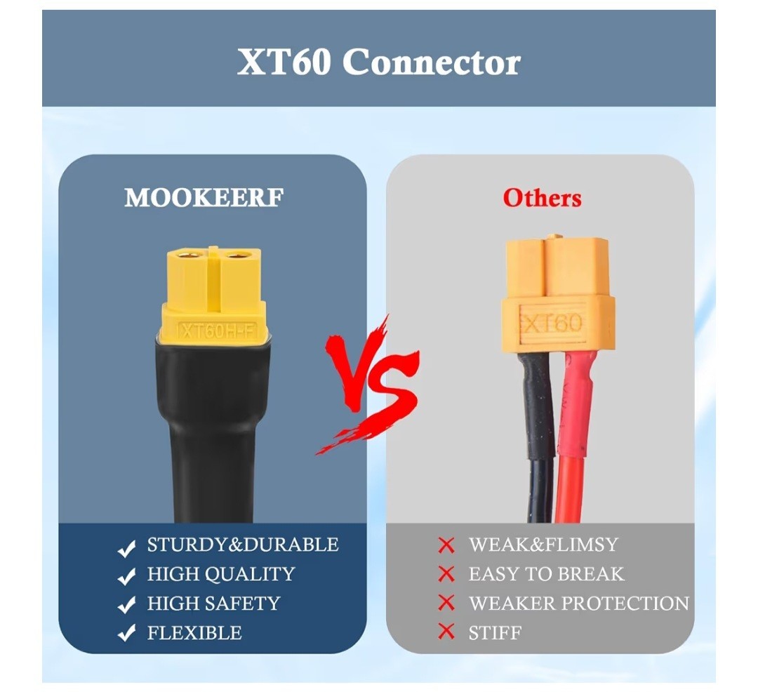 MOOKEERF XT60 Extension Cable 10AWG 100FT Male to Female RC Battery Solar