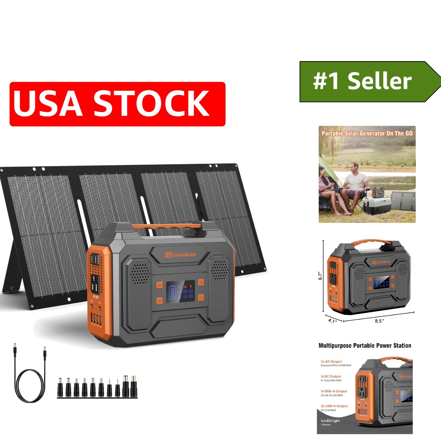 Versatile 300W Portable Power Station with Dual AC/DC Outlets & 60W Solar Panel