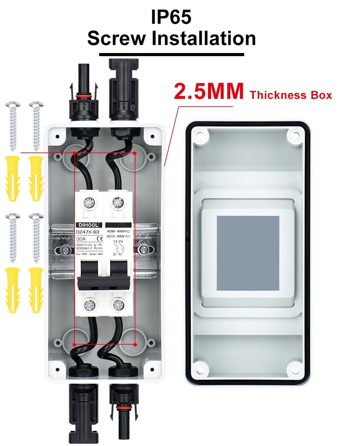 DIHOOL 30 Amp Solar Disconnect Switch, Miniature Circuit Breaker with din rail e