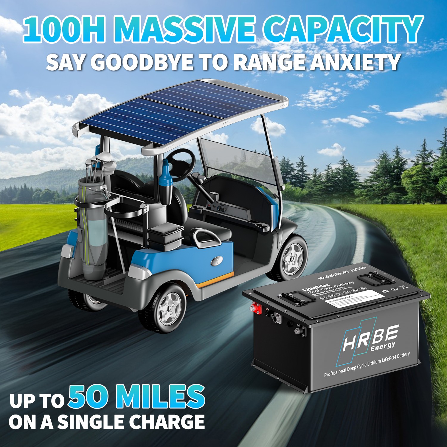 36V 105Ah Golf Cart LiFePO4 Lithium Battery 200A BMS A+Cells with 20A Charger